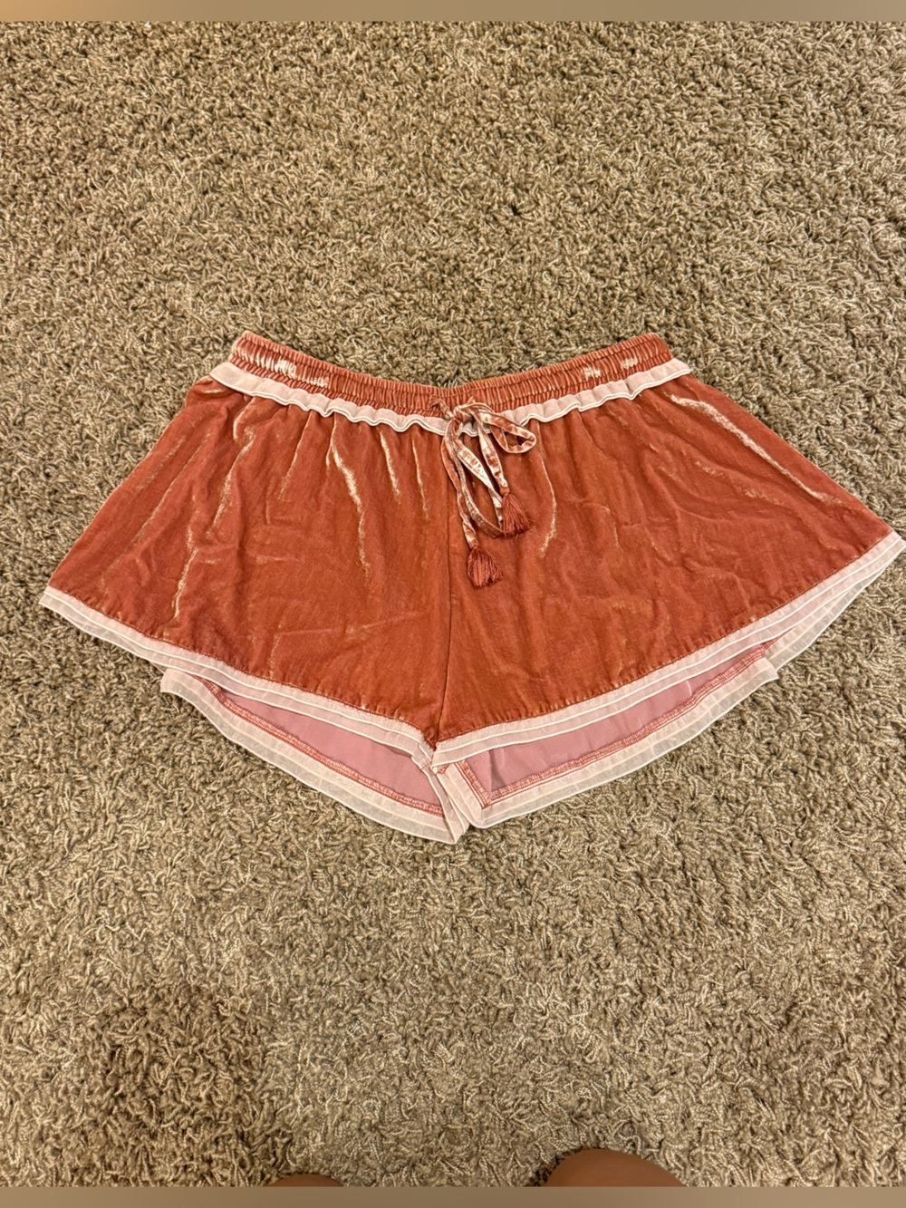 Free People Blush Velvet Lounge Shorts with Pink Trim